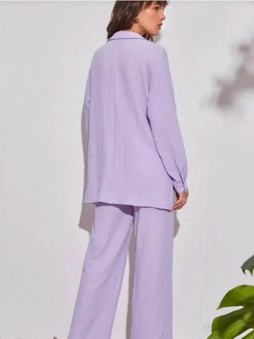 Button Up Long Sleeve Shirt and Pants Set - Byyde
