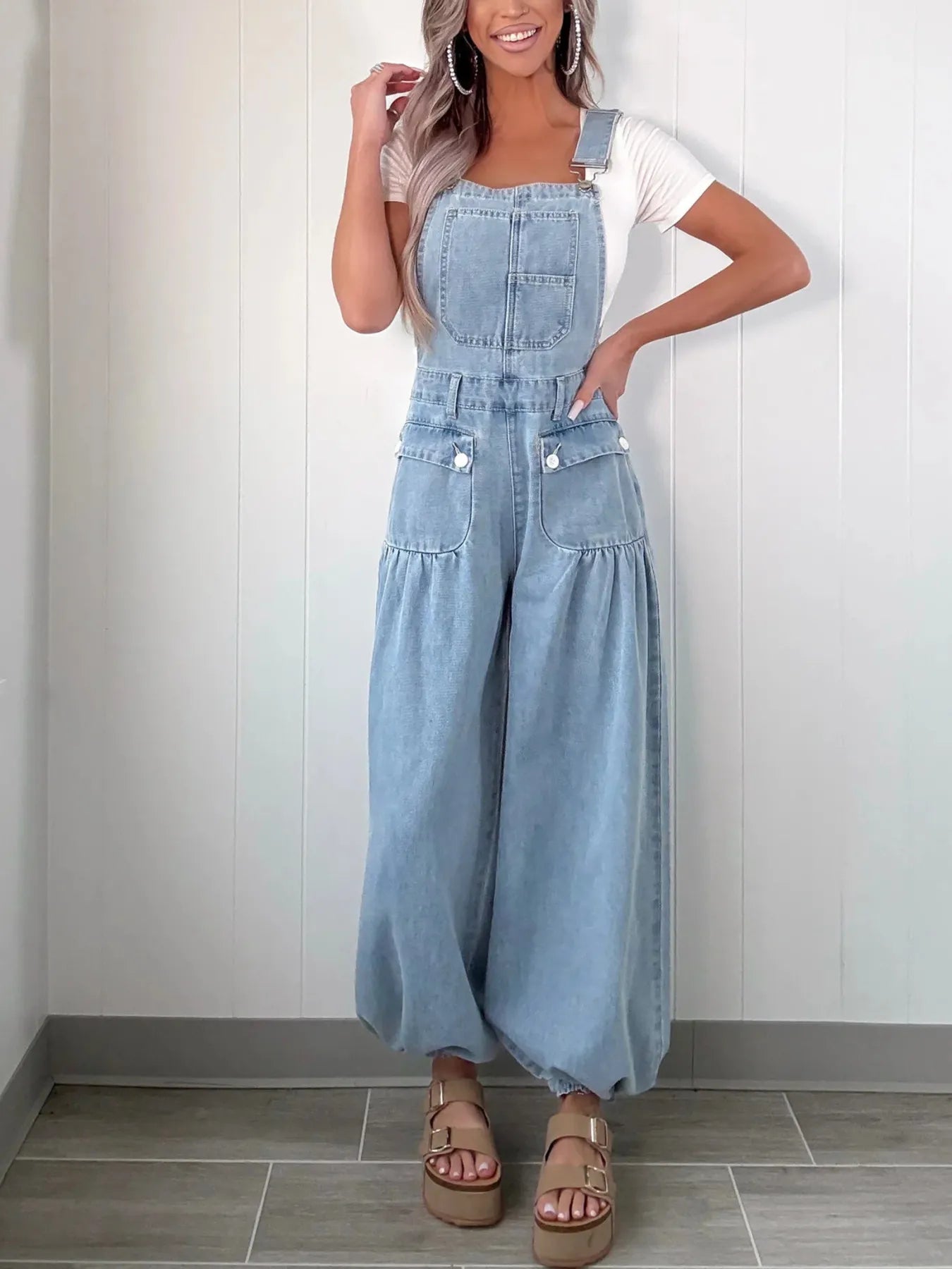 Wide Leg Denim Overalls - Byyde