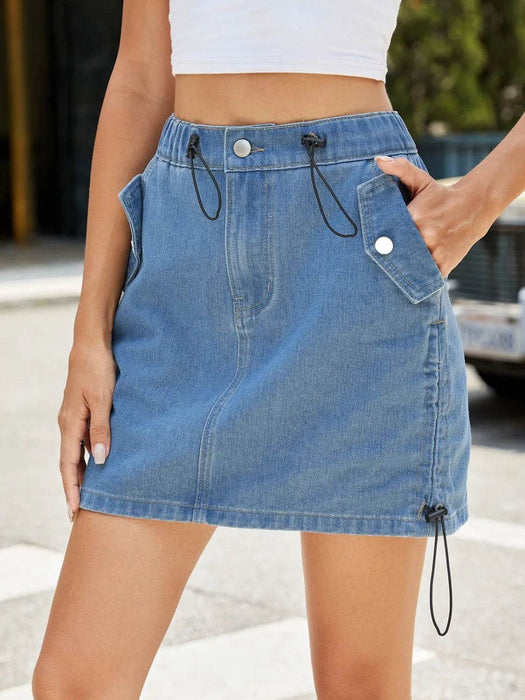 Drawstring Denim Mini Skirt - Byyde