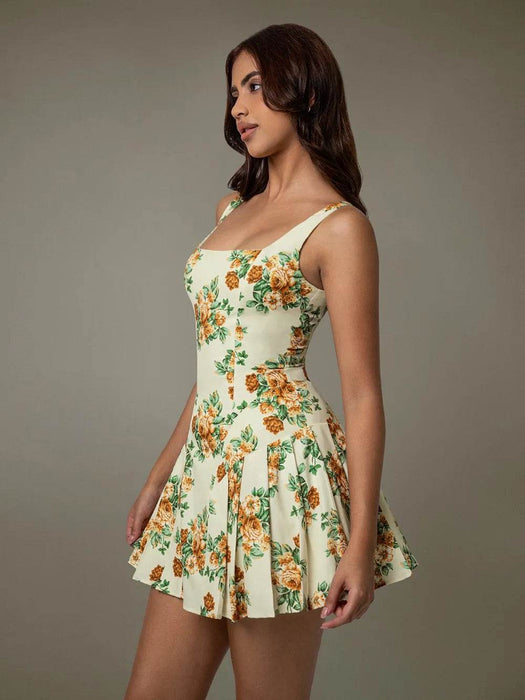 Floral Sleeveless Mini Pleated Dress - Byyde
