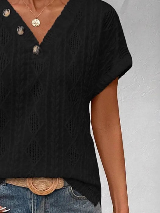 Textured V-Neck Short Sleeve Top - Byyde