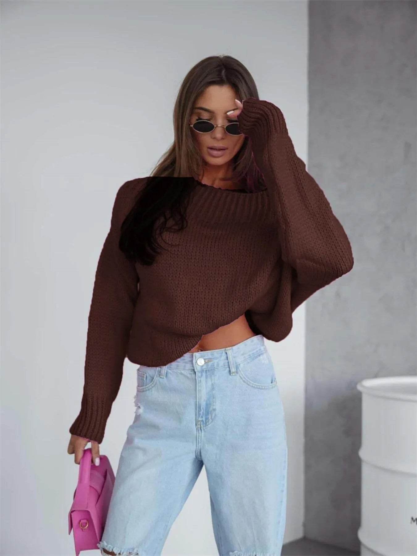 Boat Neck Drop Shoulder Sweater - Byyde