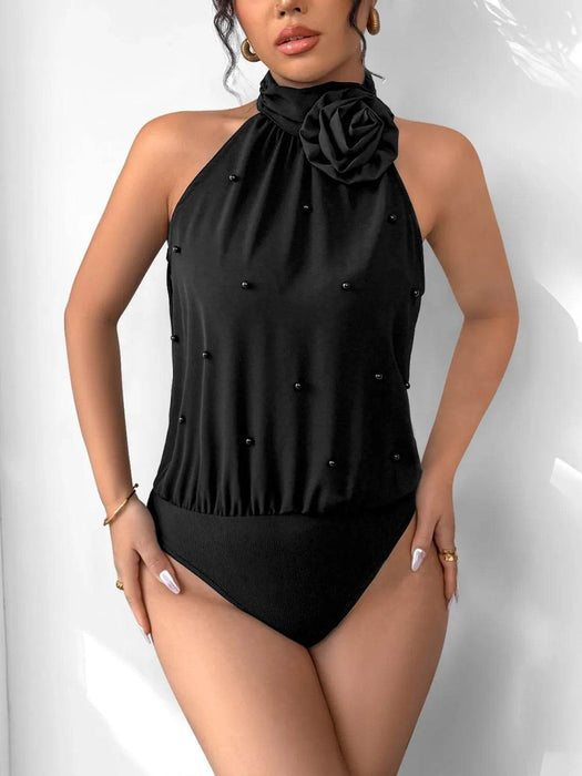 3D Flower Grecian Neck Bodysuit - Byyde