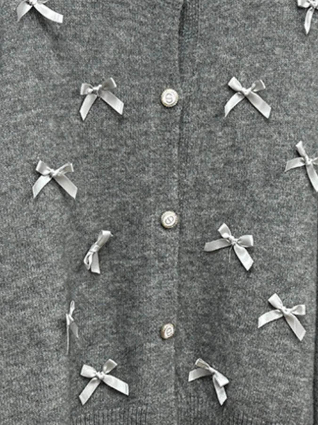 Bow Button Up Long Sleeve Cardigan - Byyde