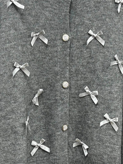 Bow Button Up Long Sleeve Cardigan - Byyde