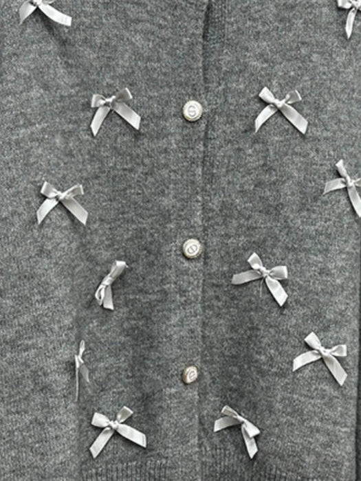Bow Button Up Long Sleeve Cardigan - Byyde