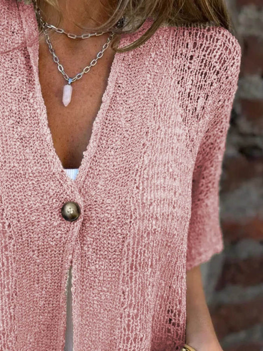 Full Size One Button Openwork Cardigan Plus Size - Byyde