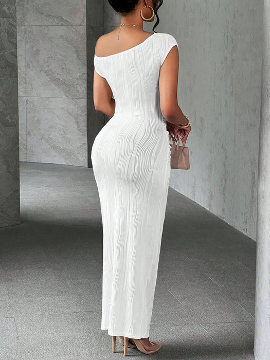 Textured Single Shoulder Bodycon Maxi Dress - Byyde