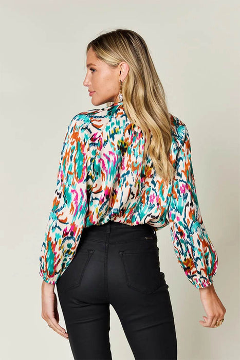 Double Take Full Size Printed Button Up Long Sleeve Shirt - Byyde
