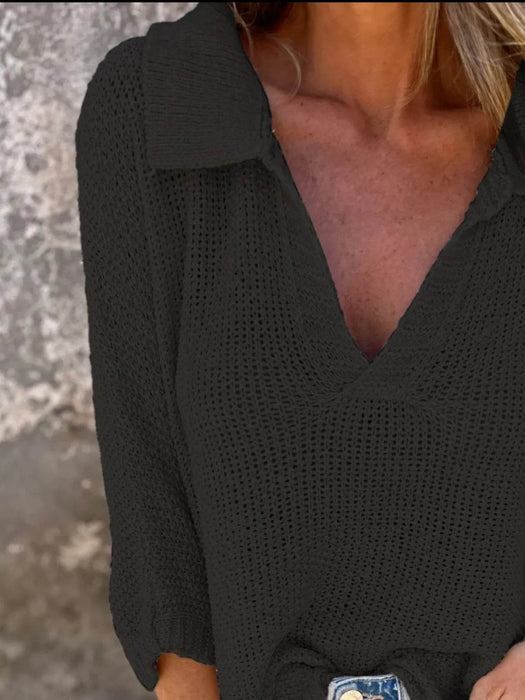 Full Size Johnny Collar Loose Knit Sweater Plus Size - Byyde