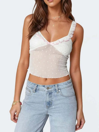 Ruffle Trim Swiss Dot Cami Top - Byyde