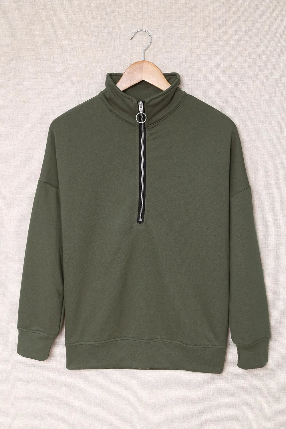 Side Slit Half Zip Long Sleeve Sweatshirt - Byyde