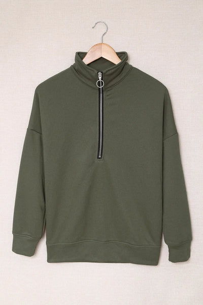 Side Slit Half Zip Long Sleeve Sweatshirt - Byyde
