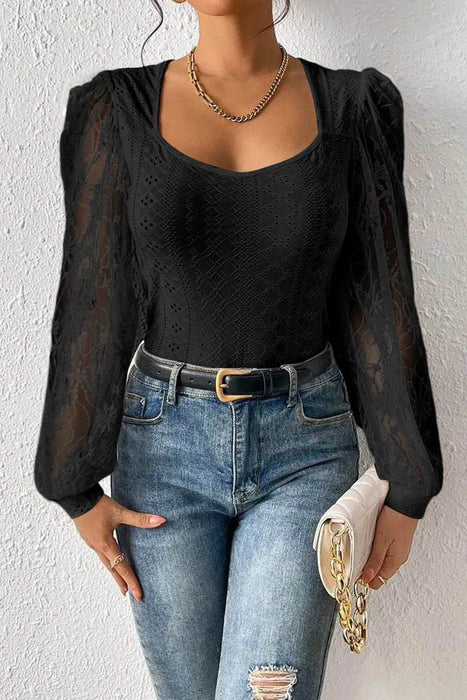 Eyelet Lace Long Sleeve Bodysuit - Byyde