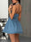 Halter Neck Belted Denim Mini Dress - Byyde