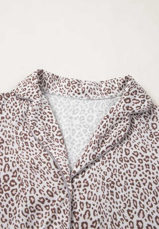 Leopard Button Down Long Sleeve Top and Pants Lounge Set - Byyde
