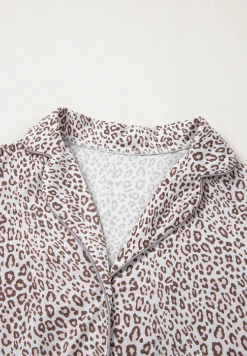 Leopard Button Down Long Sleeve Top and Pants Lounge Set - Byyde