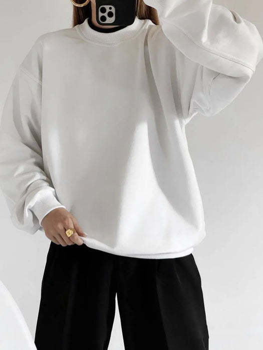 Round Neck Dropped Shoulder Long Sleeve Sweatshirt - Byyde