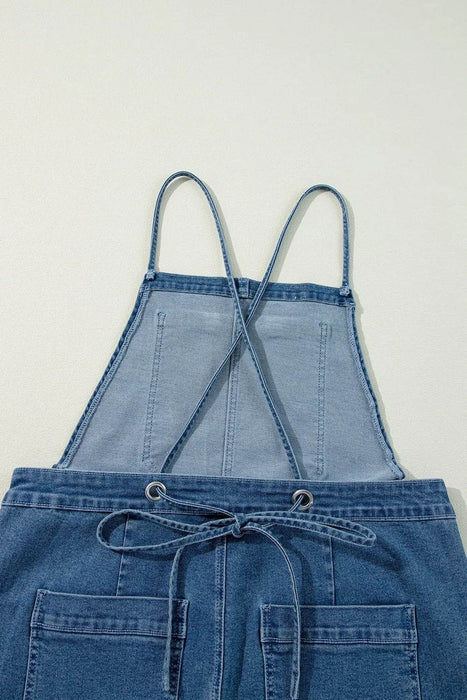 Adjustable Tie Straps Wide Leg Denim Overalls - Byyde