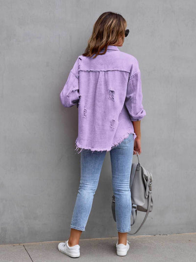 Distressed Drop Shoulder Denim Jacket - Byyde