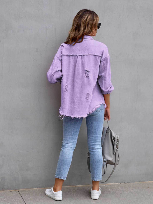 Distressed Drop Shoulder Denim Jacket - Byyde