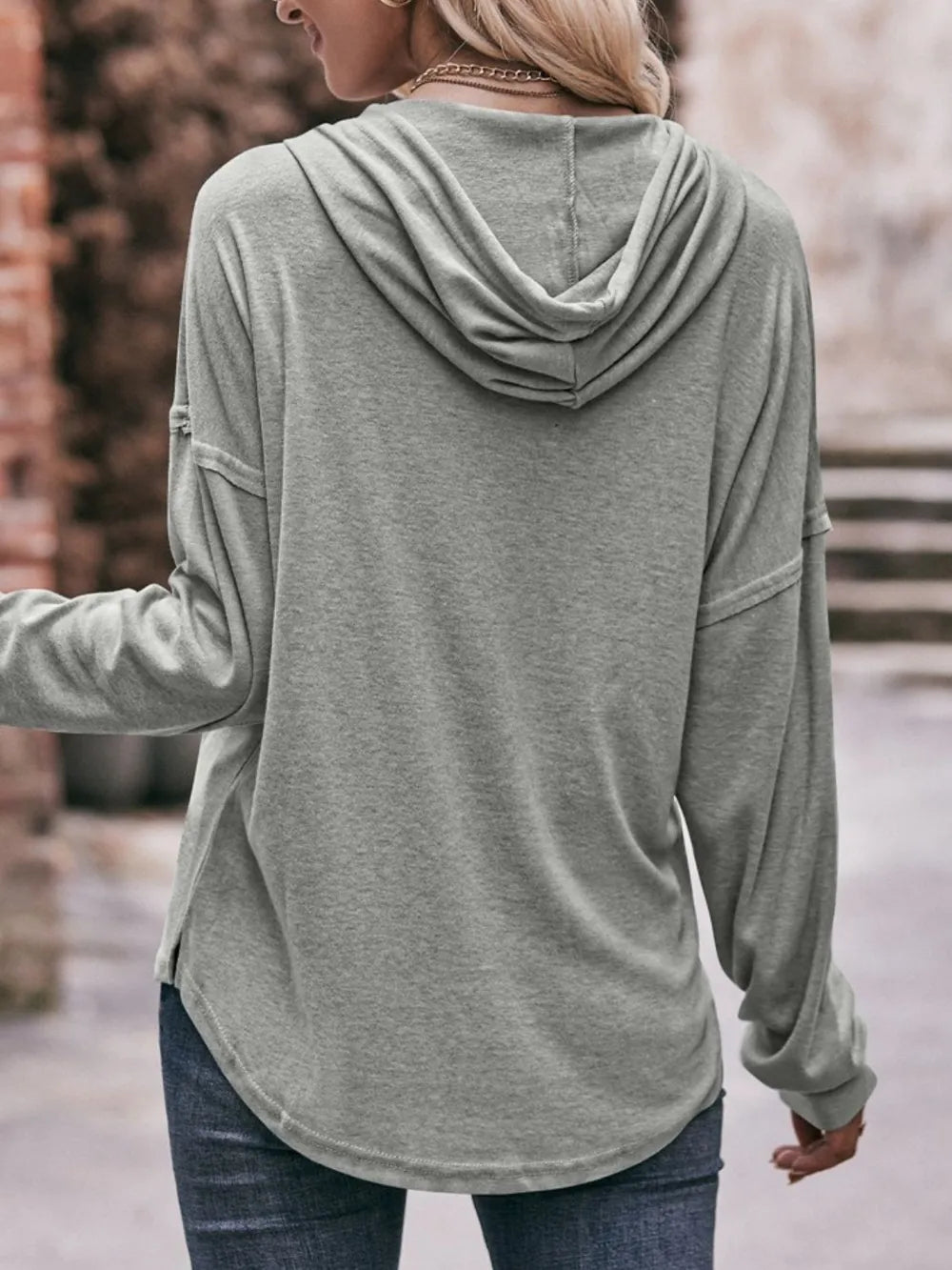 Mandy Drawstring Drop Shoulder Long Sleeve Hoodie - Byyde