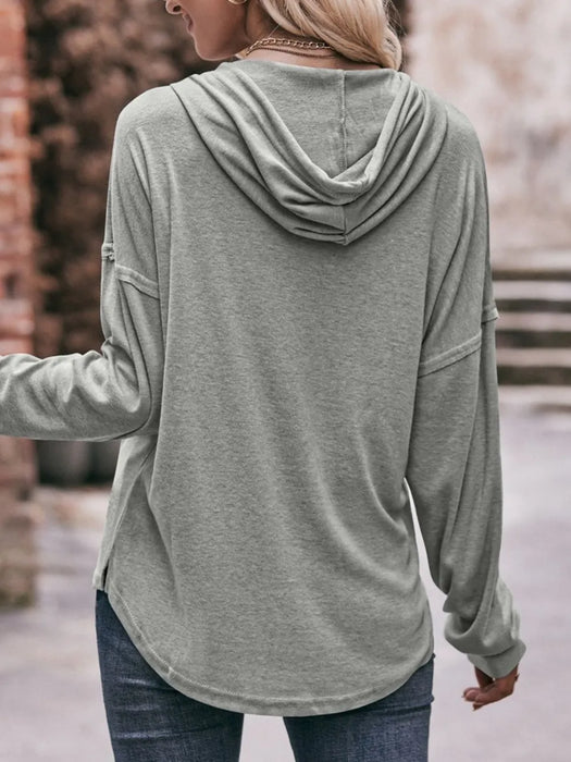 Mandy Drawstring Drop Shoulder Long Sleeve Hoodie - Byyde