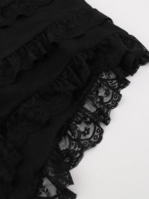 Asymmetrical Lace Ruffle Skirt - Byyde