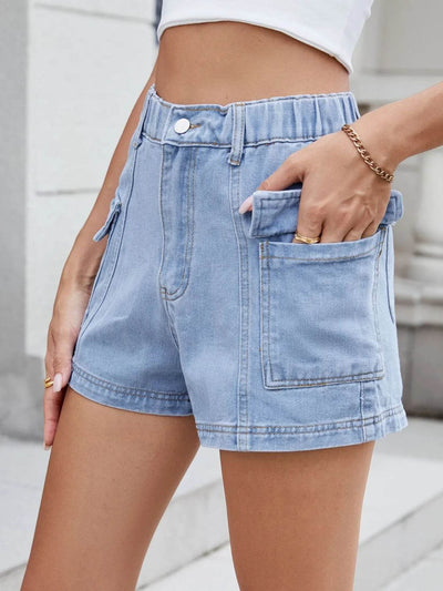 High Waist Cargo Denim Shorts - Byyde