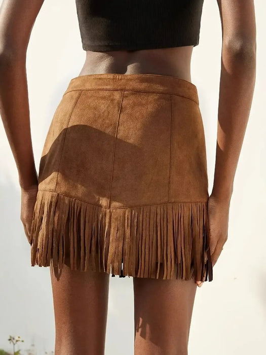 Studded Fringe Mini Skirt - Byyde