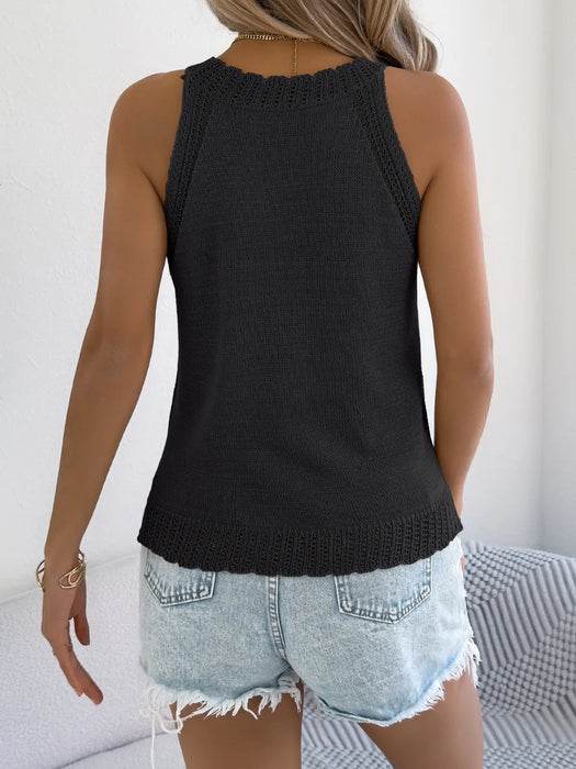 Openwork Sleeveless Knit Tank - Byyde