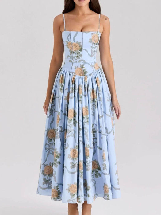 Floral Print Square Neck Cami Maxi Dress - Byyde
