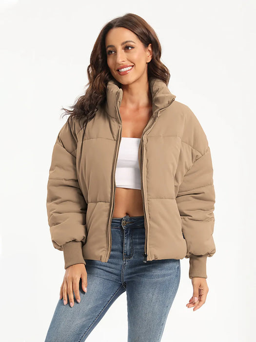 Zip Up Turtleneck Long Sleeve Puffer Jacket - Byyde