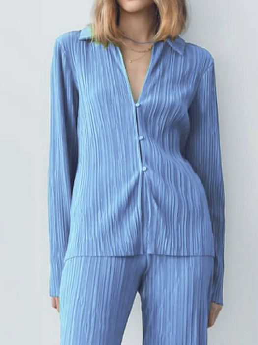 Texture Long Sleeve Top and Pants Lounge Set - Byyde