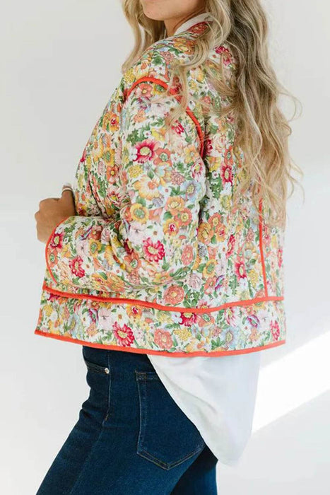 Floral Button Up Long Sleeve Winter Coat - Byyde