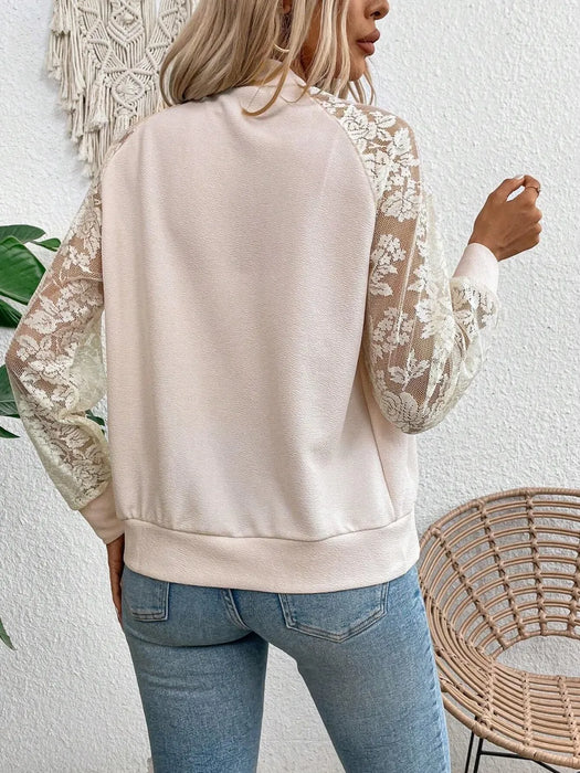 Lace Baseball Collar Zip Up Jacket - Byyde