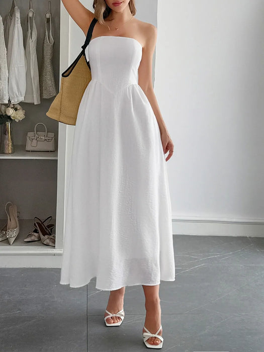 Strapless A-Line Midi Dress with Pockets - Byyde