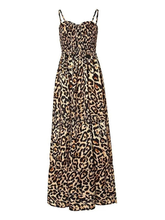 Full Size Leopard Print Spaghetti Strap Maxi Dress Plus Size - Byyde
