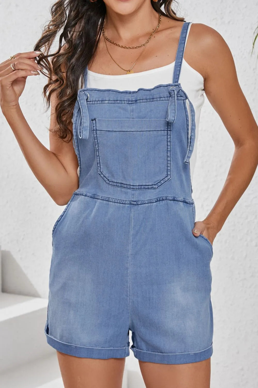 Square Neck Denim Overalls with Pockets - Byyde