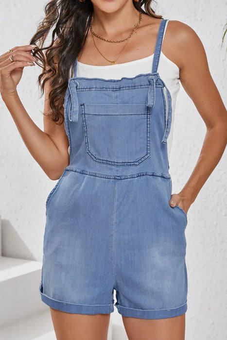 Square Neck Denim Overalls with Pockets - Byyde