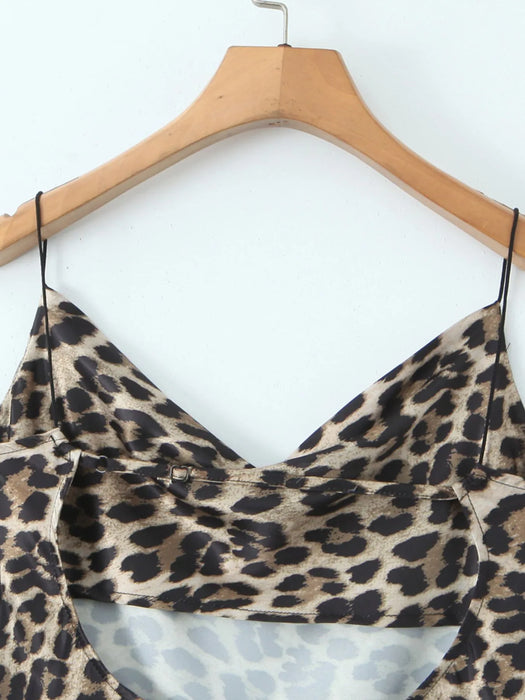 Leopard Print Satin Maxi Dress - Byyde