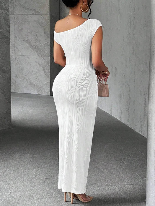 Asymmetrical One Shoulder Bodycon Maxi Dress - Byyde