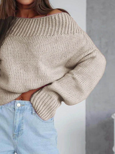 Boat Neck Drop Shoulder Sweater - Byyde