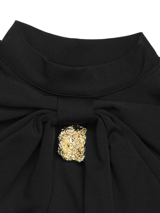 Decorative Button Mock Neck Long Sleeve Mini Dress - Byyde