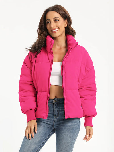 Zip Up Turtleneck Long Sleeve Puffer Jacket - Byyde
