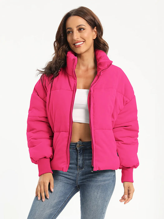 Zip Up Turtleneck Long Sleeve Puffer Jacket - Byyde