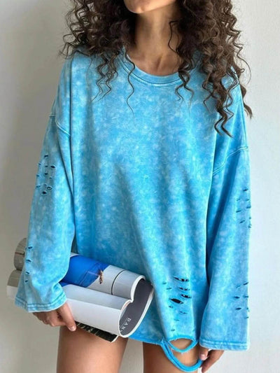 Distressed Oversized Long Sleeve Sweatshirt - Byyde