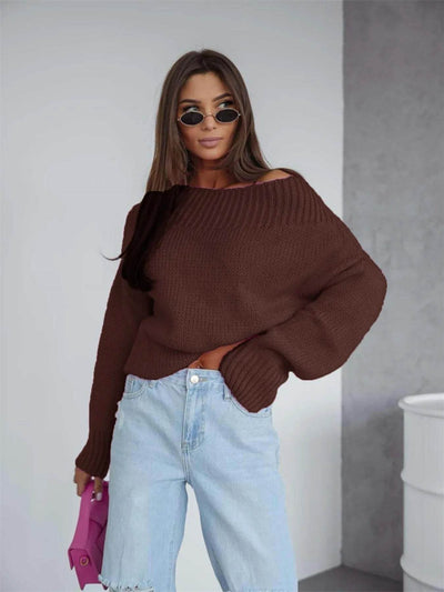 Boat Neck Drop Shoulder Sweater - Byyde