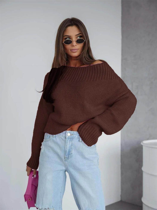 Boat Neck Drop Shoulder Sweater - Byyde