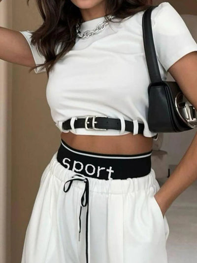 Short Sleeve Top and Wide Leg Pants Set - Byyde